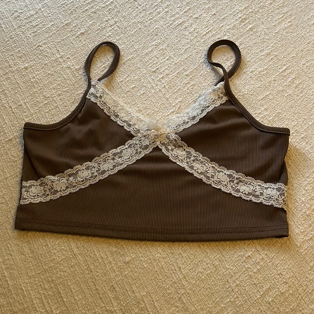 Brown lace tank